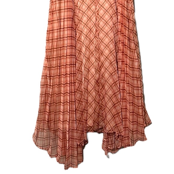 NWT Acler Mattison Pleated Plaid Chiffon Maxi Dress in Peach Size 6 Chic Retro - Picture 7 of 15